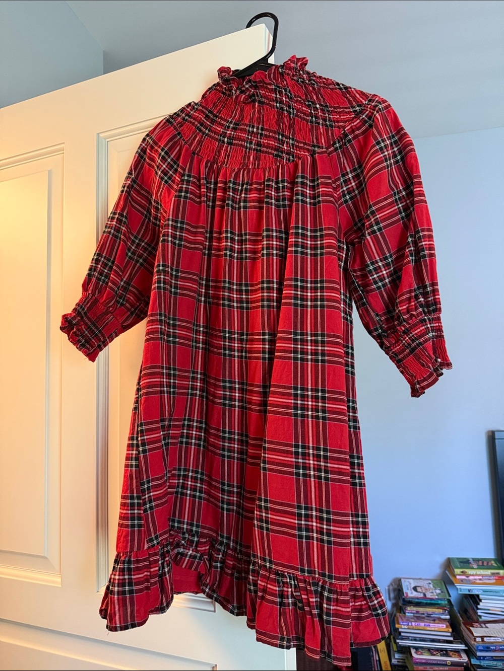 Sugarlips Red Plaid Smocked Neck Nightgown